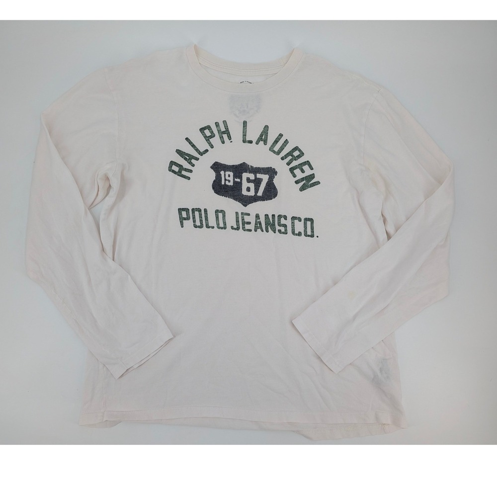 Ralph Lauren Polo Jeans Co Mens Long Sleeve Graphic T-Shirt Off White Cream XL
